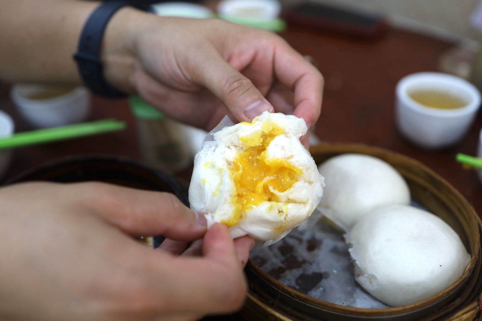 A sweet bun filled with egg custard and salted egg yolk.