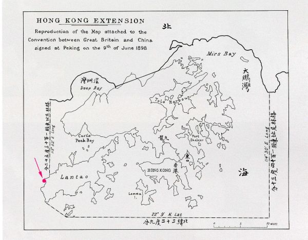 Tai O is the red dot on the bottom left of this 1898 map of Hong Kong