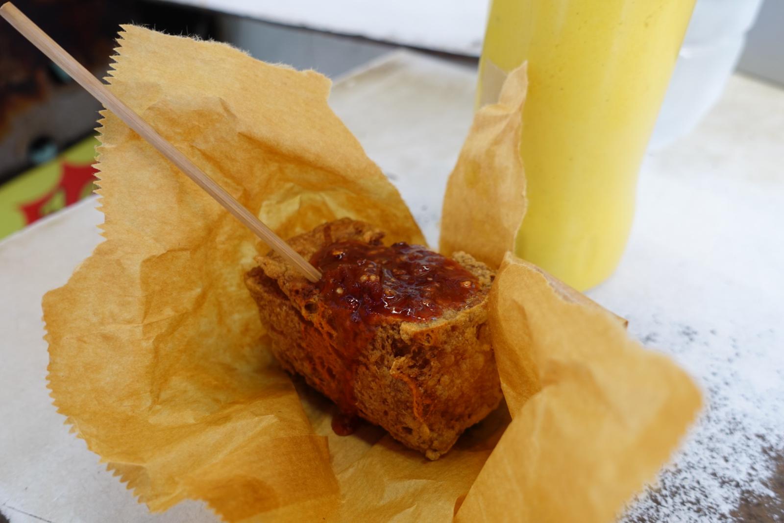 Stinky Tofu (臭豆腐) with spicy sauce