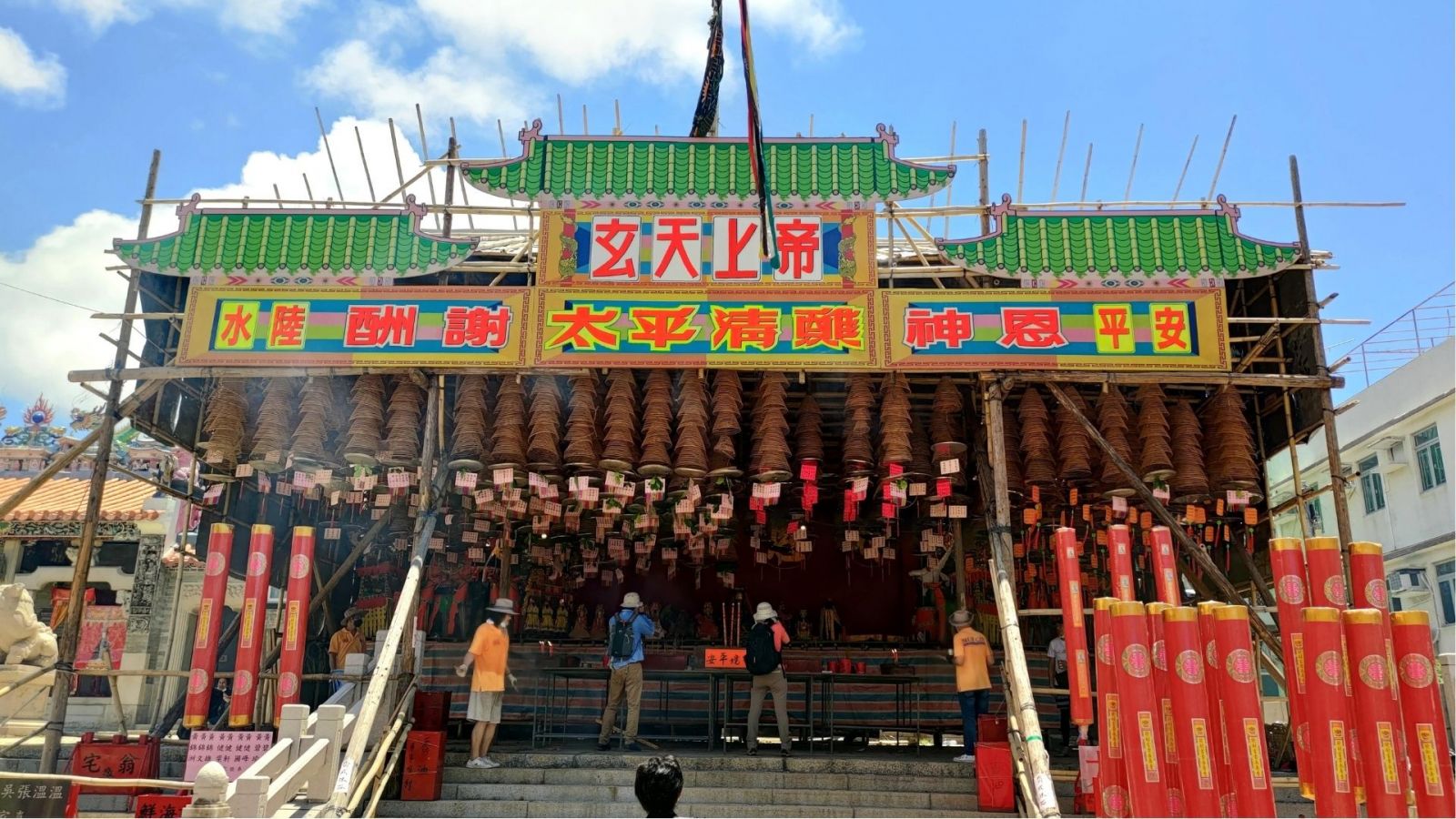 Huge stages are set up for Cheung Chau Bun Festival