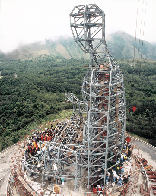 The steel frame inside the Buddha